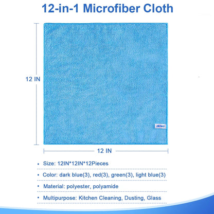 12Pcs Premium Microfiber Cleaning Cloth for Household Cleaning, 12" X 12"