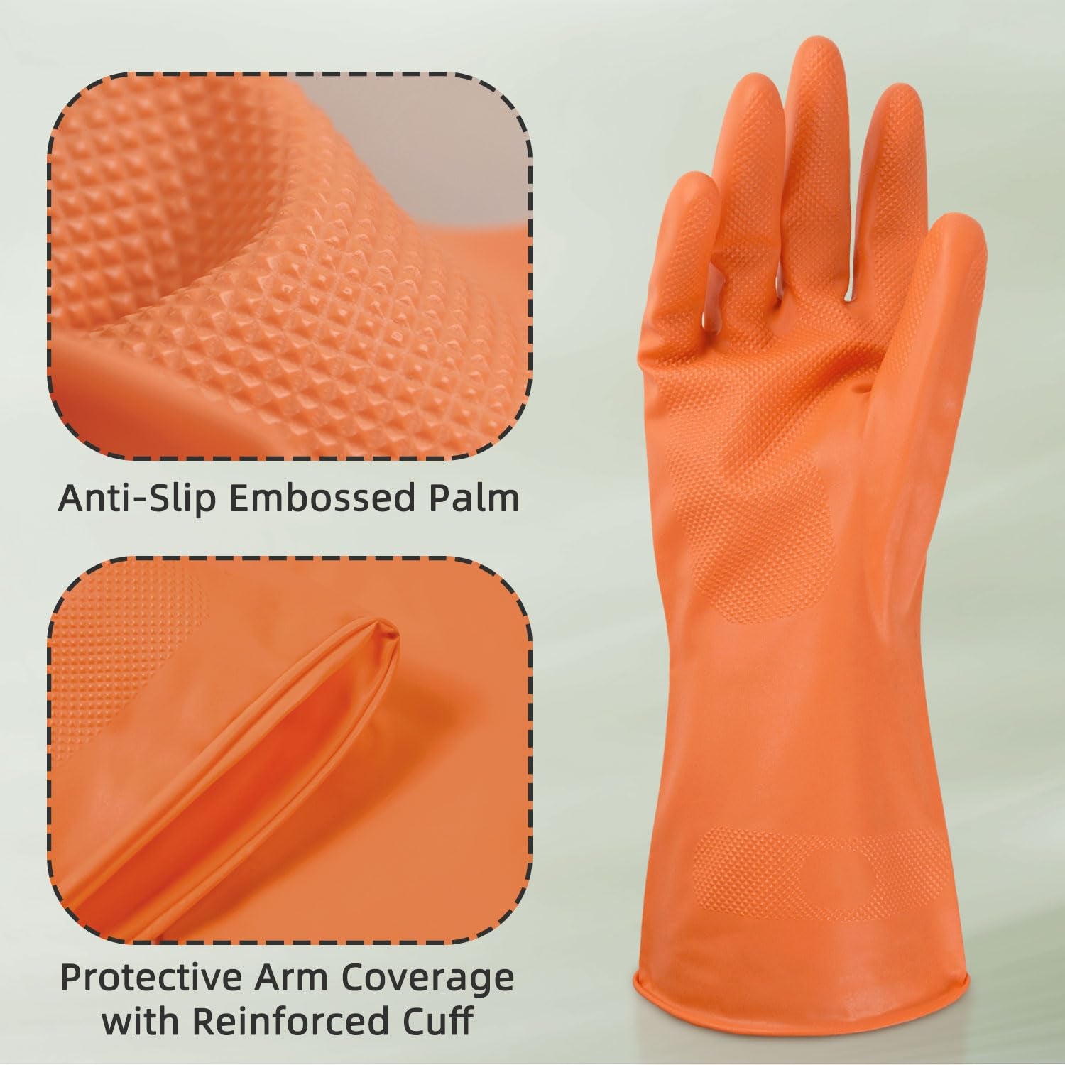 Synthetic Rubber Gloves, Medium Size, 11.8 Inches, 3 Pairs 3 Colors for Household Cleaning, Dishwashing and Other Home Cleaning Use